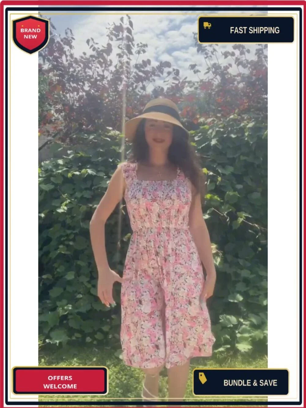 Sleeveless Square Neck Smocked Floral Sundress A-Line Boho Beach Dress